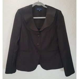 First Lady Sz 10 Women's Black Jacket Blazer Patterned Button Up Business Casual